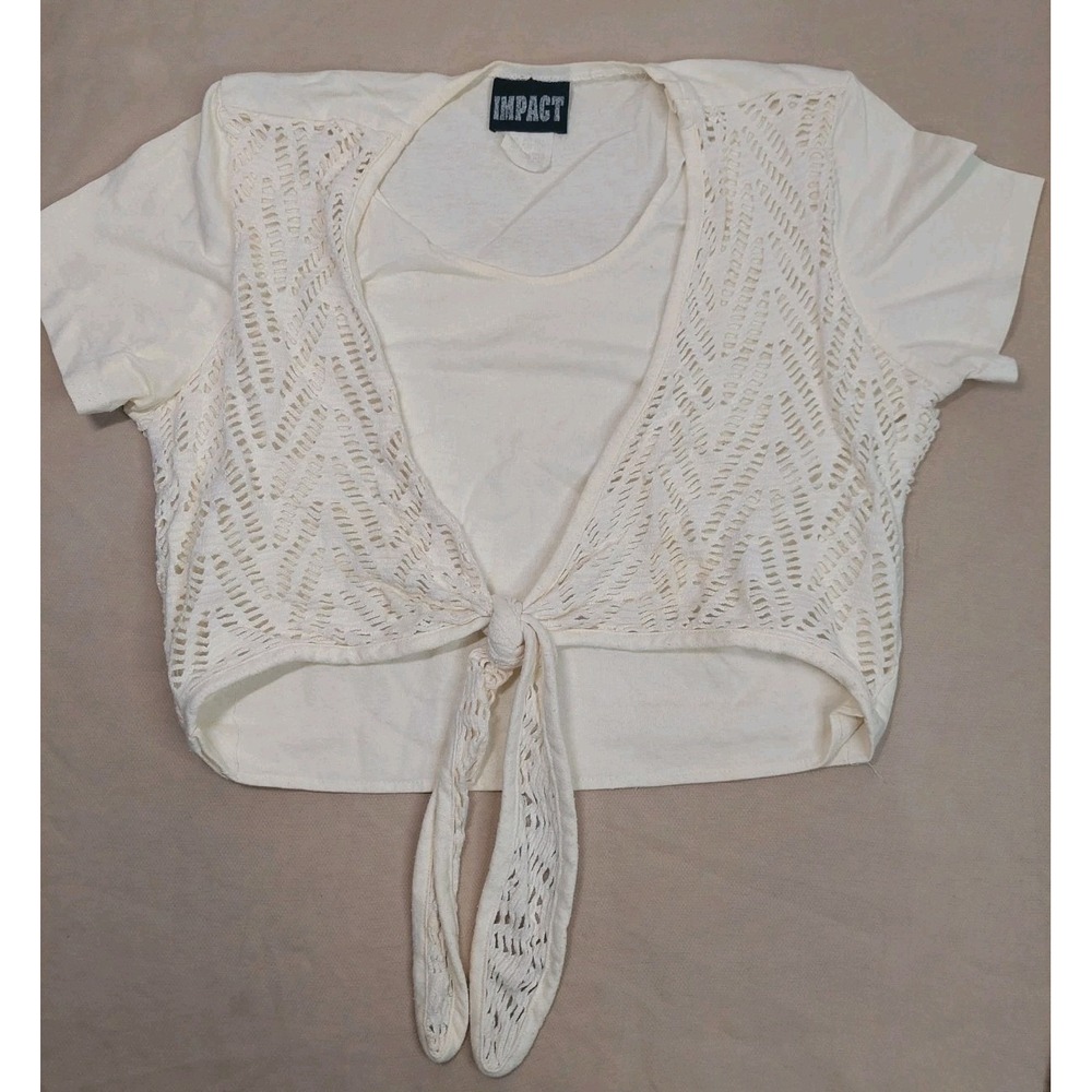 Vintage Y2K Crochet Crop Top Shirt Boho Lace Tee Coquette White USA Cottagecore